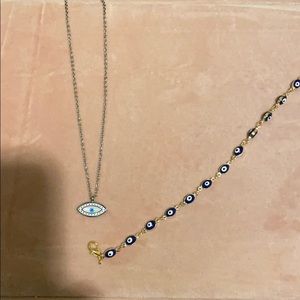Evil eye necklace and bracelet set